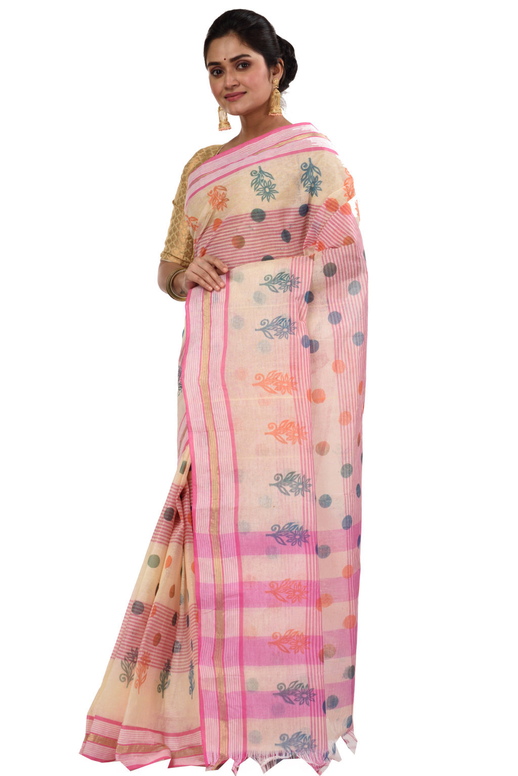 Pink Pure Cotton Matha Saree Tant Saree Print (5008)